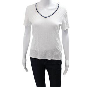 Falconeri Womens Basic V-Neck White Flax Short Sleeve T-Shirt Spring Size M